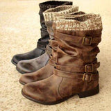 Womens Ankle Sock Boots Buckle Faux Leather Warm Lined Winter Boots Shoes Sizes