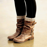 Womens Ankle Sock Boots Buckle Faux Leather Warm Lined Winter Boots Shoes Sizes