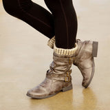 Womens Ankle Sock Boots Buckle Faux Leather Warm Lined Winter Boots Shoes Sizes