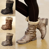Womens Ankle Sock Boots Buckle Faux Leather Warm Lined Winter Boots Shoes Sizes