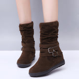 Ladies Womens Winter Snow Buckle Boots Walking Comfy Mid Calf Shoes Size US 11
