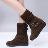 Ladies Womens Winter Snow Buckle Boots Walking Comfy Mid Calf Shoes Size US 11
