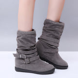 Ladies Womens Winter Snow Buckle Boots Walking Comfy Mid Calf Shoes Size US 11