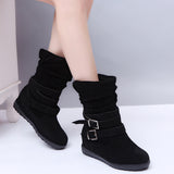 Ladies Womens Winter Snow Buckle Boots Walking Comfy Mid Calf Shoes Size US 11