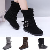 Ladies Womens Winter Snow Buckle Boots Walking Comfy Mid Calf Shoes Size US 11