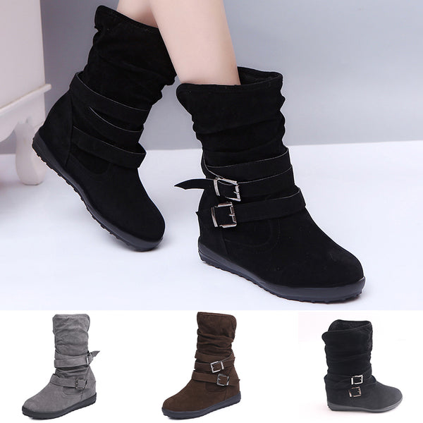 Ladies Womens Winter Snow Buckle Boots Walking Comfy Mid Calf Shoes Size US 11