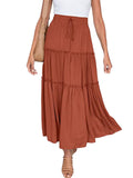 Maxi Skirts for Women Pleated Loose Plain Long Skirts High Waist Boho Summer Beach Skirt