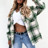 Women's Check Fleece Casual Jacket Shacket Top Shirt Coat Tunic Loose Baggy Coat