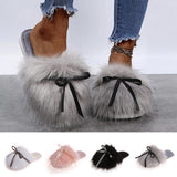 Women's Fluffy Slippers Closed Toe Warm Indoor House Mules Slipper Cozy Shoes