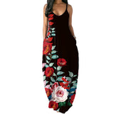 Women's Loose Floral Maxi Dresses Casual Long Dresses 2 Side Pockets Boho Dress
