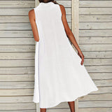 Women's Midi Dress Solid Color Vest 2 Pockets Long Tops Dresses Summer Sundress