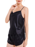 Women's Pajamas Set Solid Color Slings Sleeveless Tops+Shorts Outfits Set Sleep