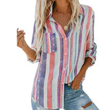 Women's Button Down Shirts Casual Long Sleeves Lapel Collar Striped Print Blouse Vertical