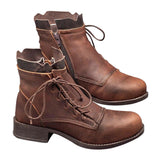 Women's Lady Ankle Boots Low Heels Casual Shoes Lace Up Zip Punk Combat Booties