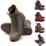 Women's Lady Ankle Boots Low Heels Casual Shoes Lace Up Zip Punk Combat Booties