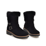 Ladies Winter Snow Ankle Boots Women Fur Lined Snug Buckles Warm Shoes Sizes US