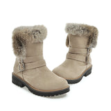 Ladies Winter Snow Ankle Boots Women Fur Lined Snug Buckles Warm Shoes Sizes US