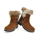 Ladies Winter Snow Ankle Boots Women Fur Lined Snug Buckles Warm Shoes Sizes US