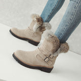 Ladies Winter Snow Ankle Boots Women Fur Lined Snug Buckles Warm Shoes Sizes US