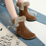 Ladies Winter Snow Ankle Boots Women Fur Lined Snug Buckles Warm Shoes Sizes US