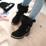 Ladies Winter Snow Ankle Boots Women Fur Lined Snug Buckles Warm Shoes Sizes US