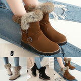 Ladies Winter Snow Ankle Boots Women Fur Lined Snug Buckles Warm Shoes Sizes US