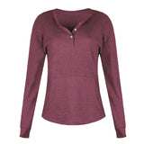Women's Front Button Long Crochet Pockets Sleeve Lightweight Rib Tee Shirt Top