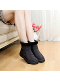 Womens Solid Color Round Toe Slip On Ankle Boots Warm Lightweight High Top Shoes