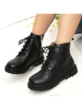 Ferndule Girls Waterproof Outdoor Lace-Up Combat Boots with Side Zipper for Kids Black 8C
