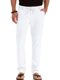 Men Summer Casual Elastic Waist Pants Straight Leg Fitted Trousers Solid Color Yoga Loungewear with Pockets