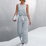 Womens Casual Solid Color Sleeveless Jumpsuit Long Pants Rompers