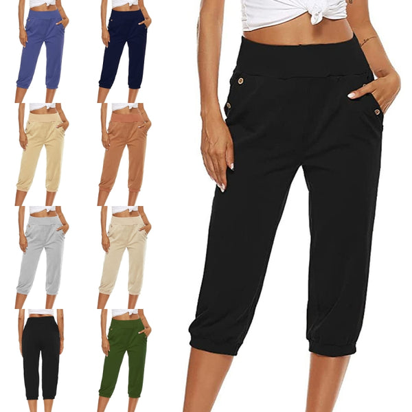Women's Harem pants Loose Fit Capri Pants Jogger Workout Yoga Lounge Pants with Pockets