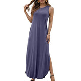 Womens Casual Summer Sleeveless Maxi Long Dress Side Split Tank Dress Plus Size T Shirt Sun Dress with Pocket