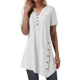 Women's Short Sleeve V Neck T Shirt Button Side Tunic Tops Blouse Asymmetrical Shirt Tops