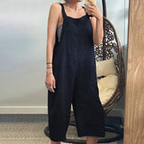 Women Classic Straps Romper Wide Leg Capris Pants Vintage Jumpsuits Ladies Suspender Daily Wear Trousers