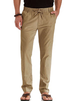 Men Summer Casual Elastic Waist Pants Straight Leg Fitted Trousers Solid Color Yoga Loungewear with Pockets