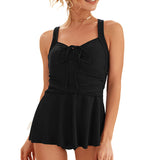 Womens One Piece Tummy Control Swimwear Cross Strap Swimdress Skirts Ruched Swimsuit Padded Bathing Suit Monokini Beachwear Swimming Costume