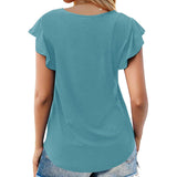 Lumento Summer Tops for Women Casual Ruffle Short Sleeve Top Round Neck Tunic Tops Tee Blouse
