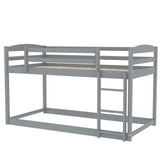 CUH Low Bunk Bed for Kids Bedroom, Twin over Twin Bed,Floor Bunk Bed Frame with Safety Rail, Ladder,Beds Mattress Foundation for Boys Girls, No Box Spring Needed