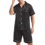 Mens Pajamas Set Solid Color Buttons Tops and Shorts Outfits Set Sleepwear