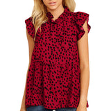 Women's Ruffled Floral Print Blouse Tops Ladies Casual Loose Sleeveless T Shirt