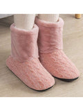 Women Fur Lined Knitted High Top Cotton Soft Shoes Slip On Comfortable Cotton Slippers