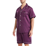 Mens Pajamas Set Solid Color Buttons Tops and Shorts Outfits Set Sleepwear