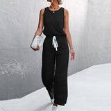Womens Casual Solid Color Sleeveless Jumpsuit Long Pants