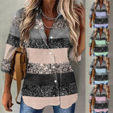 Frontwalk Summer Casual Button Down Lapel Collar Blouse for Women Vintage Loose T-shirt 3/4 Sleeve Beach Shirts