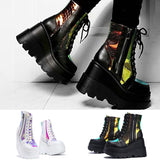 Womens Chelsea Ankle Boots Ladies Lace up Chunky Platform Punk Booties Shoe 4-12