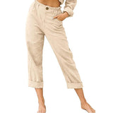 Ladies Loose Fit Solid Color Pants Womens Comfy Trousers Pocket Yoga Elastic Waist Casual Straight