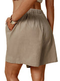 Women Cotton Linen Loose Fitting Casual Short Pants Elastic Waist Yoga Shorts Summer Beach Drawstring Shorts with Pockets