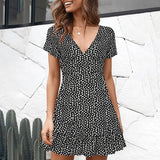 Women's Ruffle Sleeve Dresses Summer Sexy V Neck Floral Print Boho Beach Dress