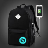 Spostyle Canvas School Backpack for Boys Girls College Anime Luminous Backpack 15.6 inch USB Lightweight Daypack Cartoon Bookbag Lunch Bag Pencil Case, Black/Gray